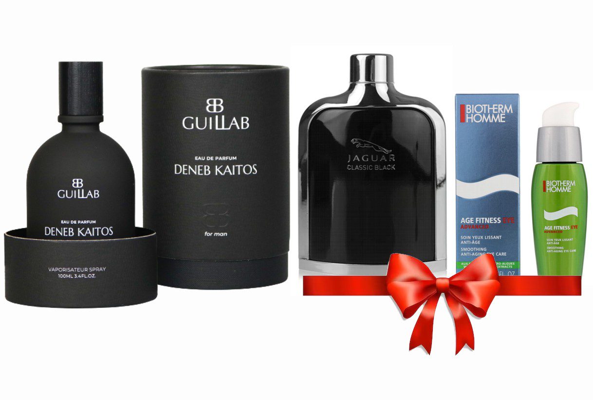 GUILLAB DENEB KAITOS FOR MAN EDP 100 ML REGULAR + 2 REGALOS (JAGUAR CLASSIC BLACK EDT 100 ML + BIOTHERM HOMME AGE FITNESS EYE ADVANCED SMOOTHING TRATAMIENTO ALISADOR CONTORNO OJOS 15 ML REGULAR)