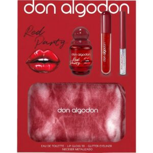 SET DON ALGODON RED PARTY 30 ML + LIPGLOSS + GLITTER EYELINE + NECESER REGULAR