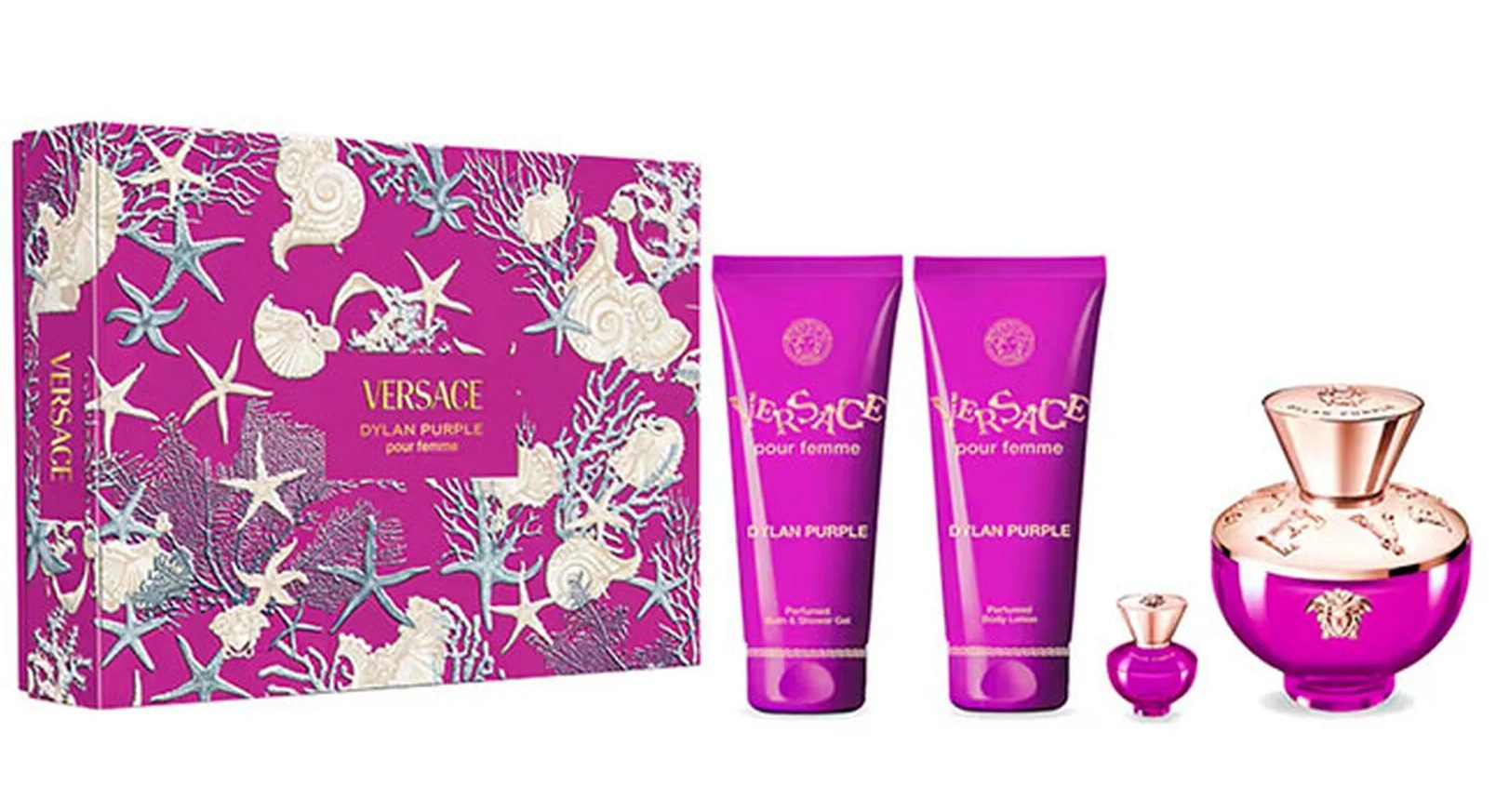 SET VERSACE DYLAN PURPLE WOMAN EDP 100ML + GEL DUCHA +MINISTURA + LOCION CORPORAL REGULAR