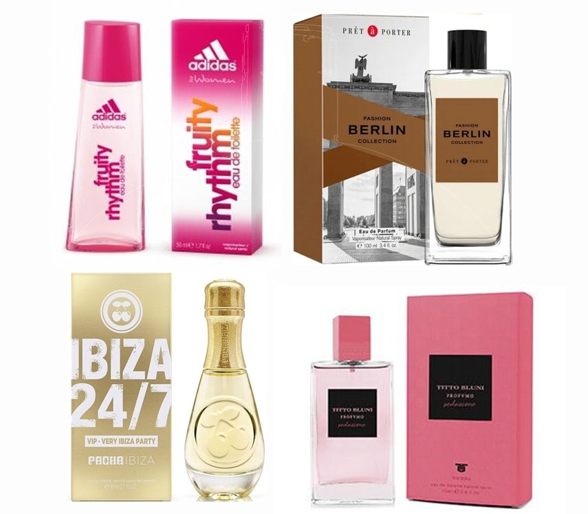 LOTE 4 DE MUJER: TITTO BLUNI PROFUMO SEDUZIONE DONNA 75 ML TESTER # (CAJA GENERICA) + PRET A PORTER BERLIN FASHION COLLECTION EDP 100 ML TESTER # (CAJA GENERICA) + ADIDAS FRUITY RHYTHM 50 ML TESTER # (CAJA GENERICA) + PACHA 24/ VIP WOMAN EDT 80 ML