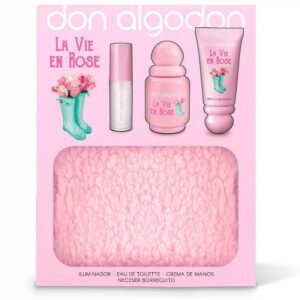 SET DON ALGODON VIE EN ROSE 30 ML + ILUMINADOR + CREMA MANOS + NECESER REGULAR